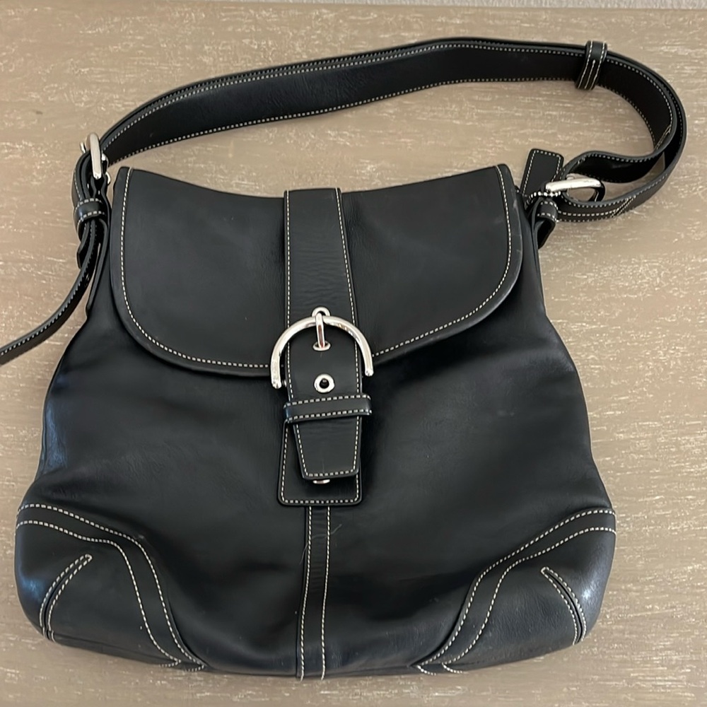 Coach • black cow leather crossbody bag with white stitching • NWOT